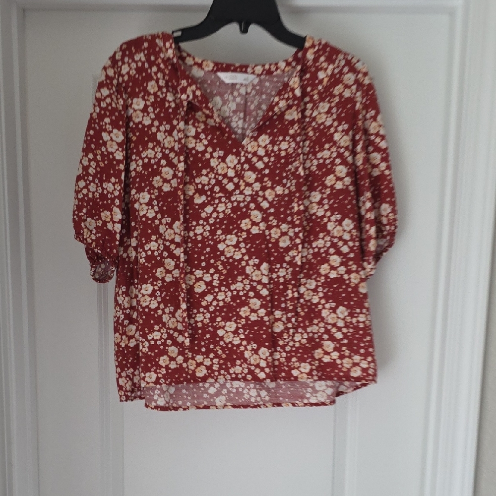 LC Lauren Conrad Red Floral Blouse
